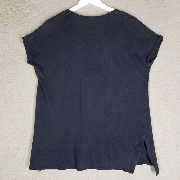 J. Jill Linen Shirt Women's Large Blue Floral Embroidered V-Neck Beach Casual - Picture 2 of 10